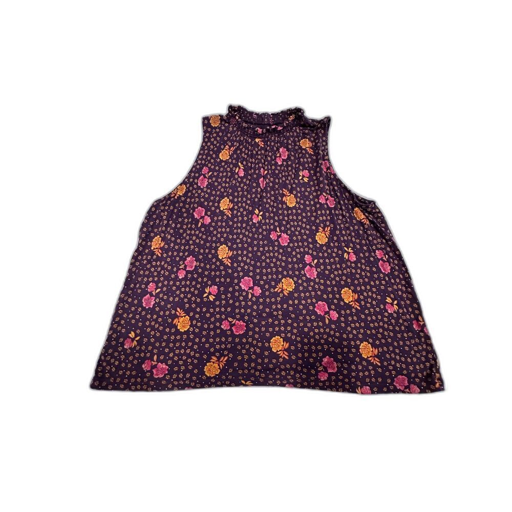 Loft Mock Neck Sleeveless Floral Top Burgandy Size XL